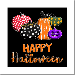 Pumpkin Happy Halloween violet orange black green dots ribbon 3D tridimensional 315 Posters and Art